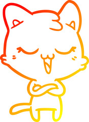 warm gradient line drawing happy cartoon cat