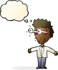 cartoon staring man with thought bubble