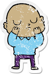 distressed sticker of a cartoon bald man