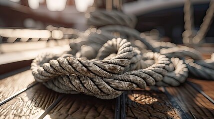 Fototapeta na wymiar ropes of an old sailing ship Gorch Fock. Generative Ai.