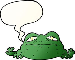 cartoon ugly frog and speech bubble in smooth gradient style