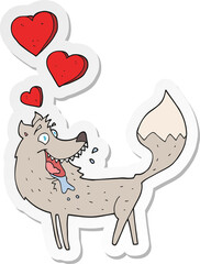 sticker of a cartoon wolf in love