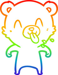 rainbow gradient line drawing rude cartoon polar bear sticking out tongue