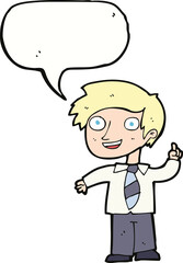 cartoon school boy with idea with speech bubble