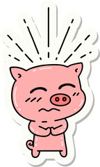 sticker of tattoo style nervous pig character