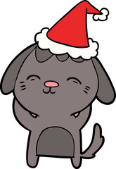happy line drawing of a dog wearing santa hat