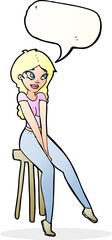 cartoon pretty girl on stool with speech bubble