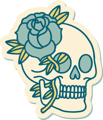 tattoo style sticker of a skull and rose