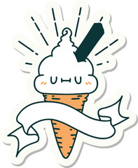 sticker of tattoo style ice cream character
