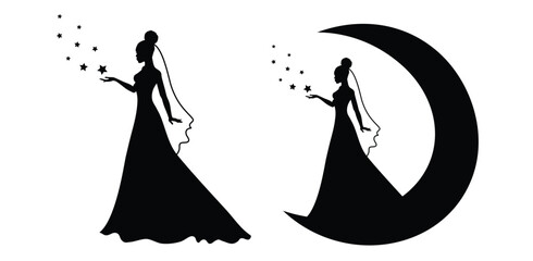 Set of vector silhouettes of an afro bride.