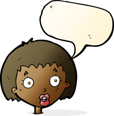 cartoon surprised female face with speech bubble
