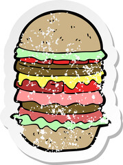 retro distressed sticker of a cartoon amazing burger