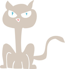 flat color illustration of a cartoon angry cat