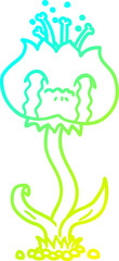 Fototapeta premium cold gradient line drawing cartoon flower crying