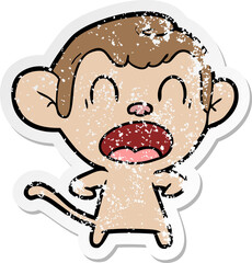 distressed sticker of a shouting cartoon monkey