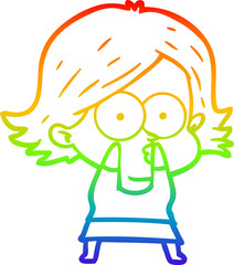 rainbow gradient line drawing cartoon girl pouting