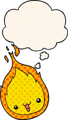 cute cartoon flame and thought bubble in comic book style