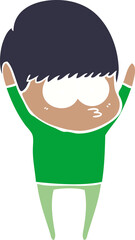 stretching flat color style cartoon boy