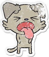 distressed sticker of a cartoon disgusted dog