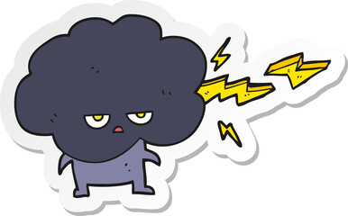 sticker of a cartoon raincloud character shooting lightning