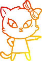 warm gradient line drawing cartoon cat