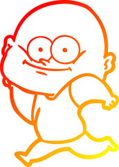 warm gradient line drawing cartoon bald man staring