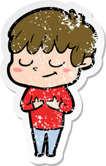 distressed sticker of a cartoon happy boy