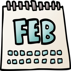 cartoon doodle calendar showing month of february