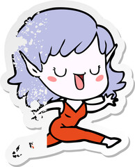 distressed sticker of a cartoon elf girl