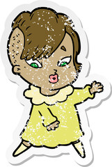 distressed sticker of a cartoon surprised girl