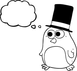 thought bubble cartoon bird wearing top hat