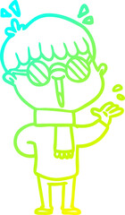 cold gradient line drawing cartoon boy wearing spectacles