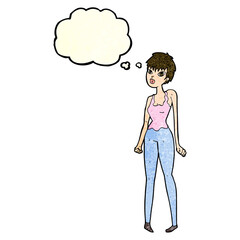 cartoon pretty woman  with thought bubble