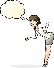 cartoon businesswoman explaining with thought bubble