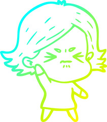 cold gradient line drawing cartoon angry girl