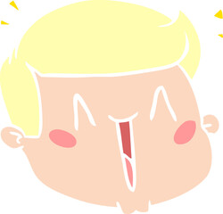 happy flat color style cartoon male face