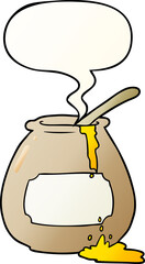 cartoon honey pot and speech bubble in smooth gradient style