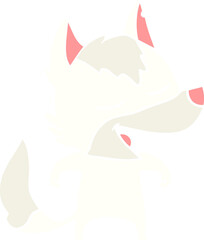 flat color style cartoon wolf laughing