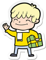 sticker of a cartoon happy boy