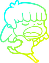 cold gradient line drawing cartoon woman talking loudly