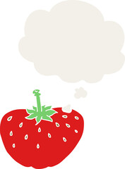 cartoon strawberry and thought bubble in retro style