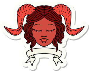 tiefling character face with scroll banner sticker