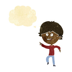 Obraz na płótnie Canvas cartoon happy pointing man with thought bubble