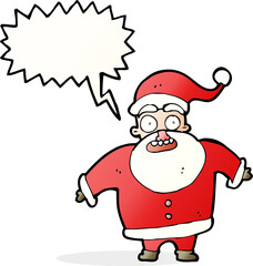 cartoon shocked santa claus with speech bubble