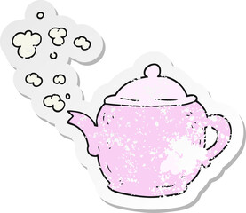 retro distressed sticker of a cartoon teapot