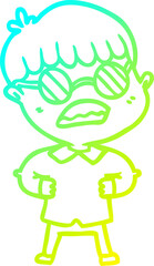 Fototapeta premium cold gradient line drawing cartoon boy wearing spectacles