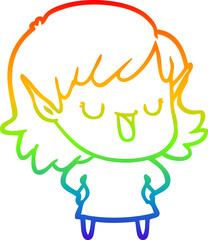 rainbow gradient line drawing cartoon elf girl