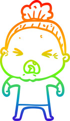 rainbow gradient line drawing cartoon angry old woman