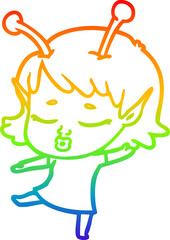 rainbow gradient line drawing cute alien girl cartoon