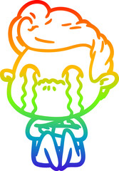rainbow gradient line drawing cartoon man crying